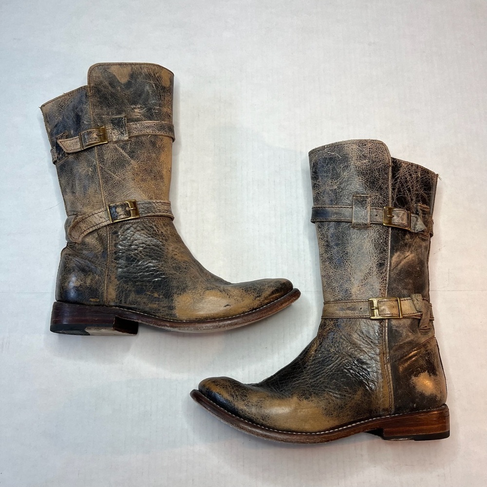 Bed Stu Distressed Metallic Brown Mid-Calf Combat Boots - Picture 13 of 13
